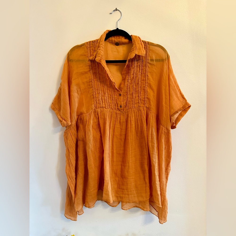 Free People Short Sleeve Flowing Blouse